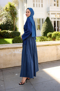 Beli Lastikli Kraş Etek  İndigo Mavi