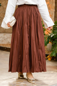 Beli Lastikli Kraş Etek Kahverengi