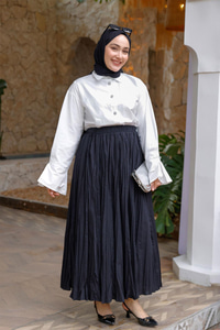 Beli Lastikli Kraş Etek Lacivert