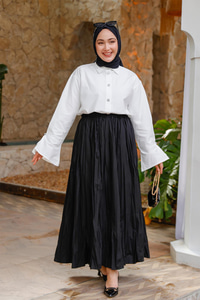 Beli Lastikli Kraş Etek Siyah