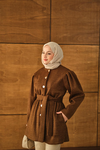 Beli Lastikli Peluş Kaşe Kaban Kahverengi