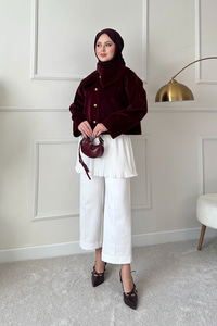 Beli Lastikli Piiseli İçlik Etek Beyaz