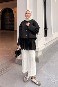 Beli Lastikli Piiseli İçlik Etek Siyah