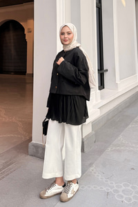 Beli Lastikli Piiseli İçlik Etek Siyah
