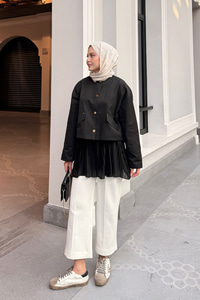 Beli Lastikli Piiseli İçlik Etek Siyah