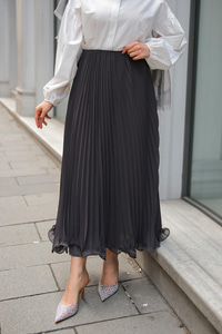 Beli Lastikli Pileli Etek Antrasit