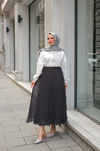 Beli Lastikli Pileli Etek Antrasit