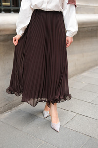 Beli Lastikli Pileli Etek Kahverengi