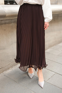 Beli Lastikli Pileli Etek Kahverengi