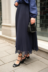 Beli Lastikli Pileli Etek Lacivert