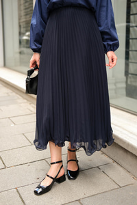 Beli Lastikli Pileli Etek Lacivert