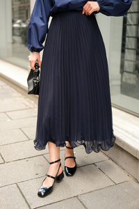 Beli Lastikli Pileli Etek Lacivert