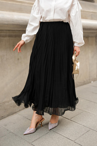 Beli Lastikli Pileli Etek Siyah