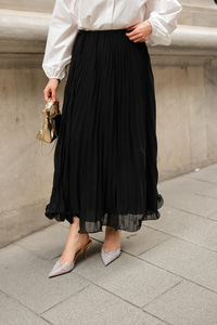 Beli Lastikli Pileli Etek Siyah