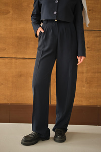 Beli Lastikli Pileli Pantolon Lacivert