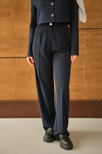 Beli Lastikli Pileli Pantolon Lacivert