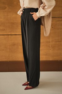 Beli Lastikli Pileli Pantolon Siyah