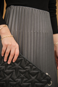 Beli Lastikli Piliseli Etek Gri