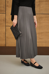 Beli Lastikli Piliseli Etek Gri