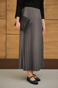 Beli Lastikli Piliseli Etek Gri