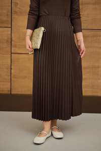 Beli Lastikli Piliseli Etek Kahverengi