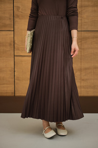 Beli Lastikli Piliseli Etek Kahverengi