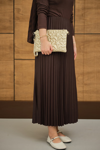 Beli Lastikli Piliseli Etek Kahverengi