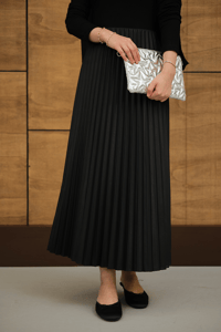 Beli Lastikli Piliseli Etek Siyah