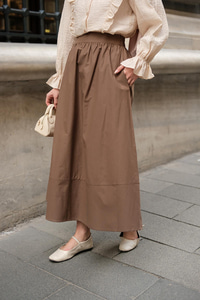 Beli Lastikli Poplin Etek Kahverengi