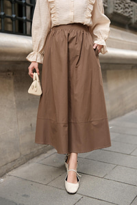 Beli Lastikli Poplin Etek Kahverengi
