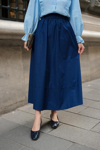 Beli Lastikli Poplin Etek Lacivert