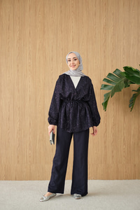 Beli Lastikli Simli Kimono Takım Lacivert