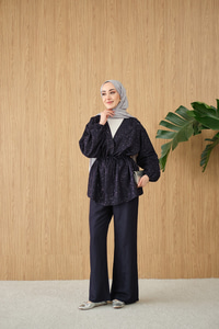 Beli Lastikli Simli Kimono Takım Lacivert