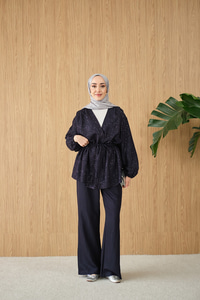 Beli Lastikli Simli Kimono Takım Lacivert