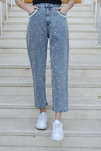 Beli Lastikli Taş Aksesuarlı Pantolon Füme