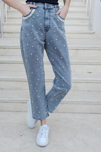 Beli Lastikli Taş Aksesuarlı Pantolon Füme