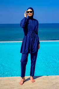 Beli Lastikli Tesettür Mayo Lacivert