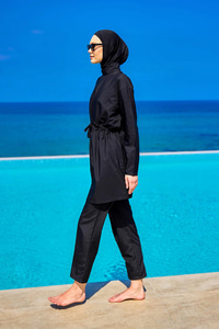 Beli Lastikli Tesettür Mayo Siyah