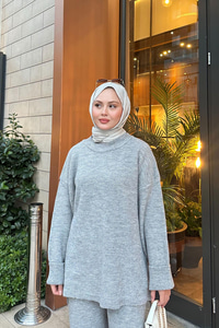 Beli Lastikli Triko Takım Gri