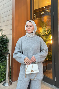 Beli Lastikli Triko Takım Gri