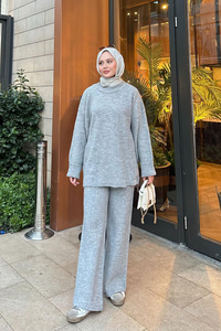 Beli Lastikli Triko Takım Gri