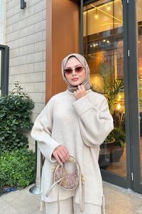 Beli Lastikli Triko Takım Krem