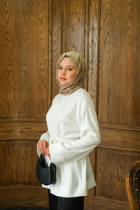 Beli Lastikli Tunik Beyaz