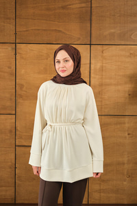 Beli Lastikli Tunik Krem