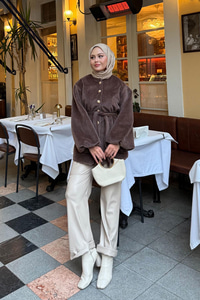 Beli Lastikli Tüylü Ceket Kahverengi