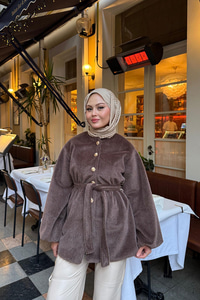 Beli Lastikli Tüylü Ceket Kahverengi