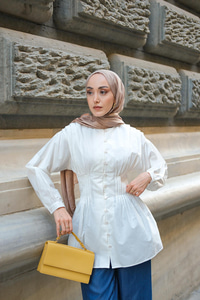 Beli Nervurlu Poplin Gömlek Beyaz