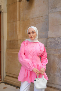 Beli Nervurlu Poplin Gömlek Pembe