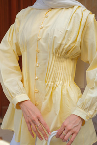 Beli Nervurlu Poplin Gömlek Sarı