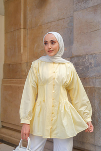 Beli Nervurlu Poplin Gömlek Sarı